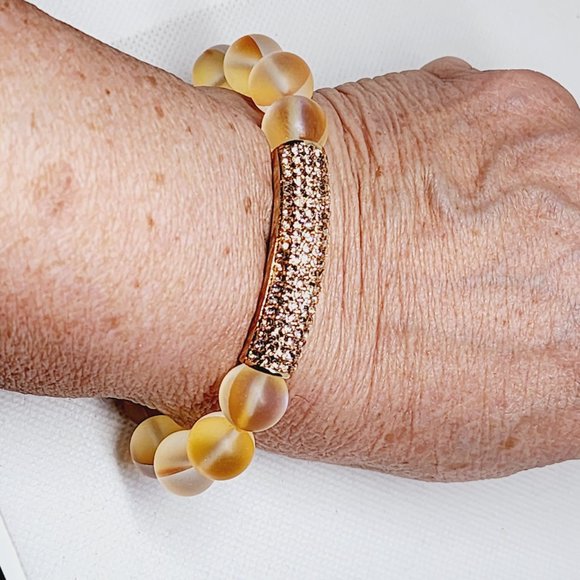 Champagne Aurora Borealis Glass & Champagne Austrian Crystal Bracelet 7 to 7.25" - Picture 4 of 4